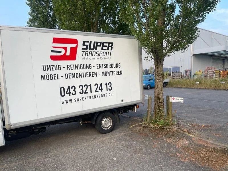 Super Transport GmbH removal van with lettering for moving, cleaning, disposal and furniture dismantling and assembly
